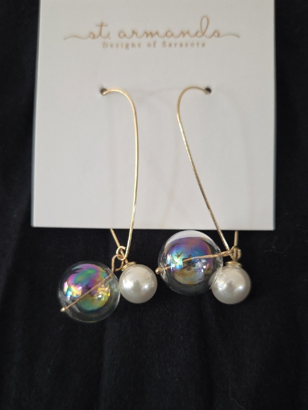 Drop Earrings with Iridescent and Pearl Color Spheres